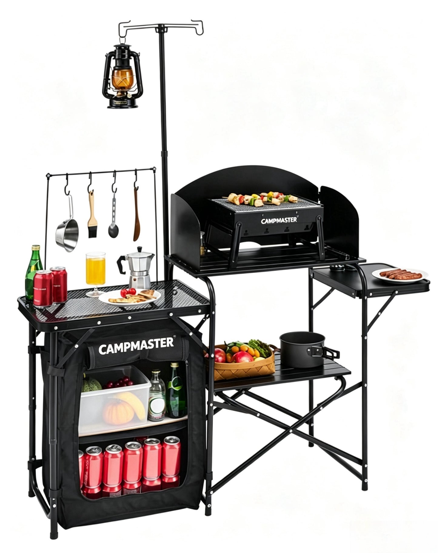 CAMPMASTER Outdoor Kitchen Furnitures, Camp Kitchen Table with Storage Cabinet