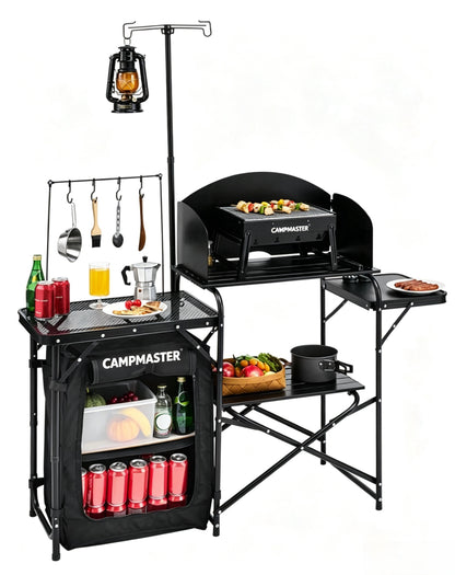 CAMPMASTER Outdoor Kitchen Furnitures, Camp Kitchen Table with Storage Cabinet