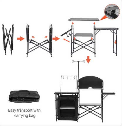 CAMPMASTER Outdoor Kitchen Furnitures, Camp Kitchen Table with Storage Cabinet