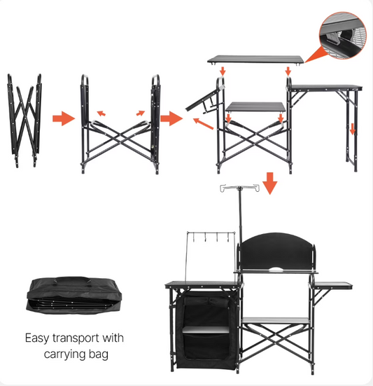 CAMPMASTER Outdoor Kitchen Furnitures, Camp Kitchen Table with Storage Cabinet