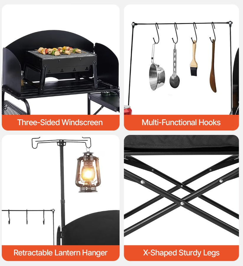 CAMPMASTER Outdoor Kitchen Furnitures, Camp Kitchen Table with Storage Cabinet