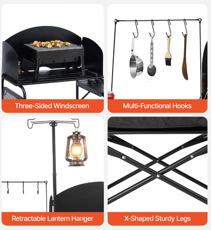 CAMPMASTER Outdoor Kitchen Furnitures, Camp Kitchen Table with Storage Cabinet